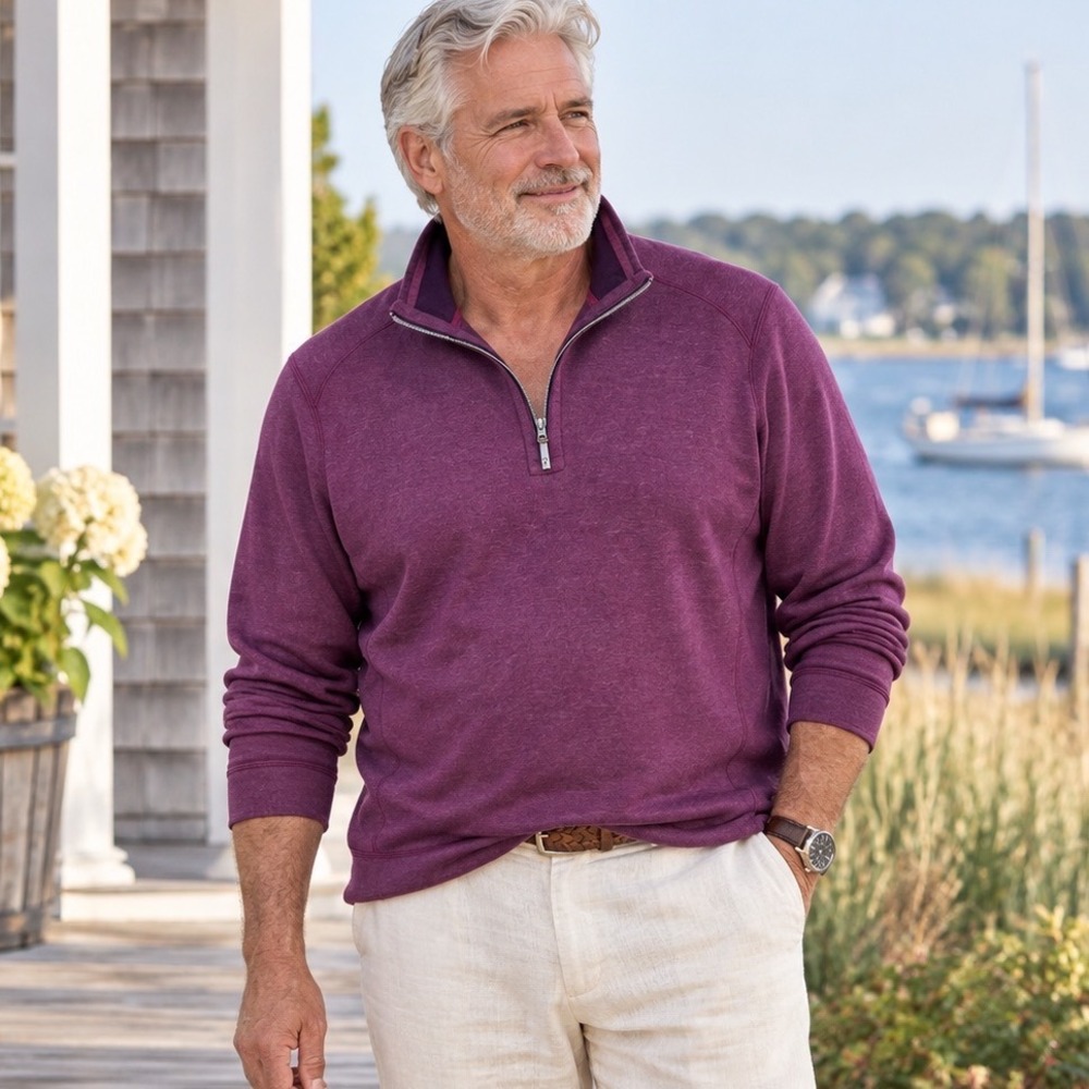 Tommy Bahama Flip Coast Reversible Half Zip Large Plum Coastal Grandpa Preppy